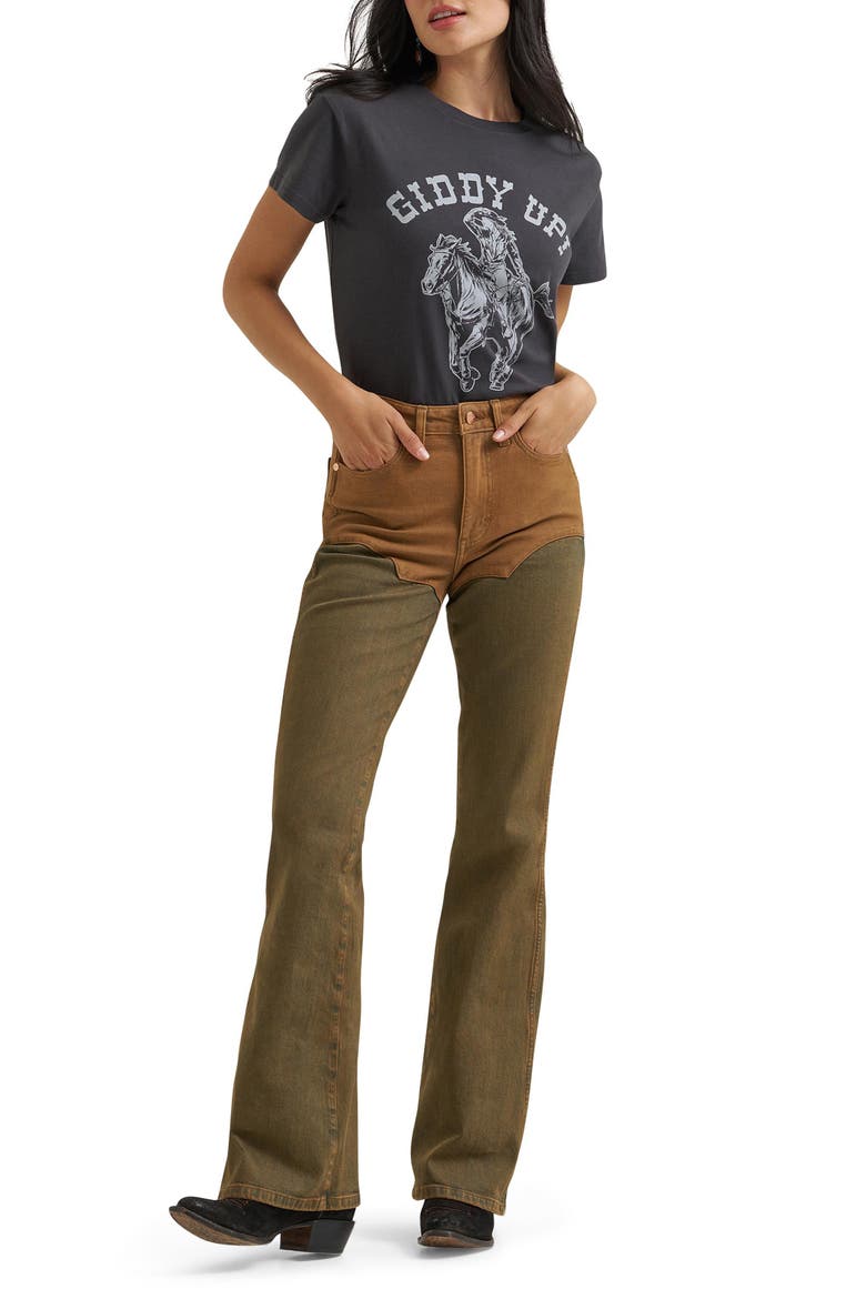 Western Chaps Flare Jeans, Alternate, color, BROWN
