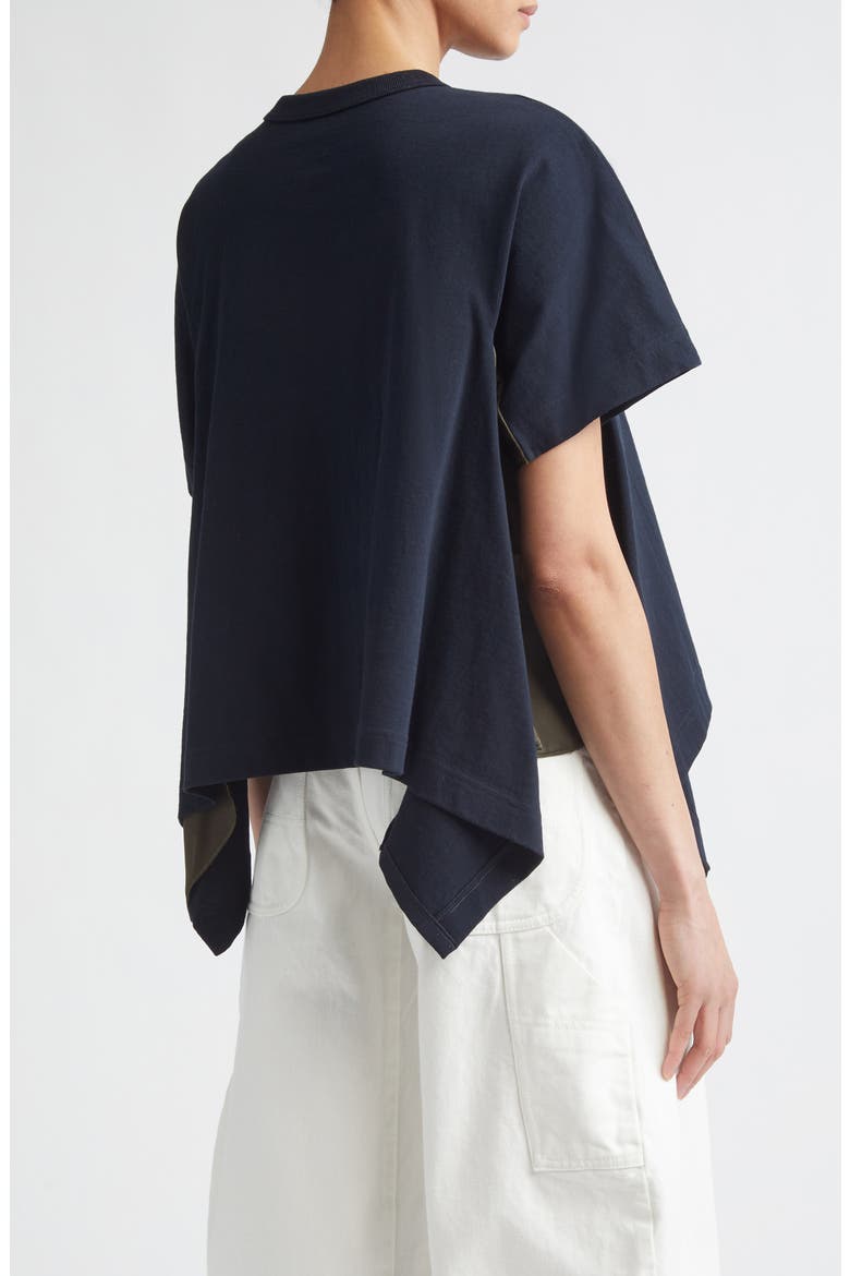 Mixed Media Cotton Jersey & Satin Pocket T-Shirt, Alternate, color, NAVY/ KHAKI