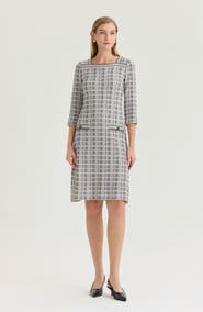 Ming Wang A-Line Contrast Stitch Tweed Knit Dress