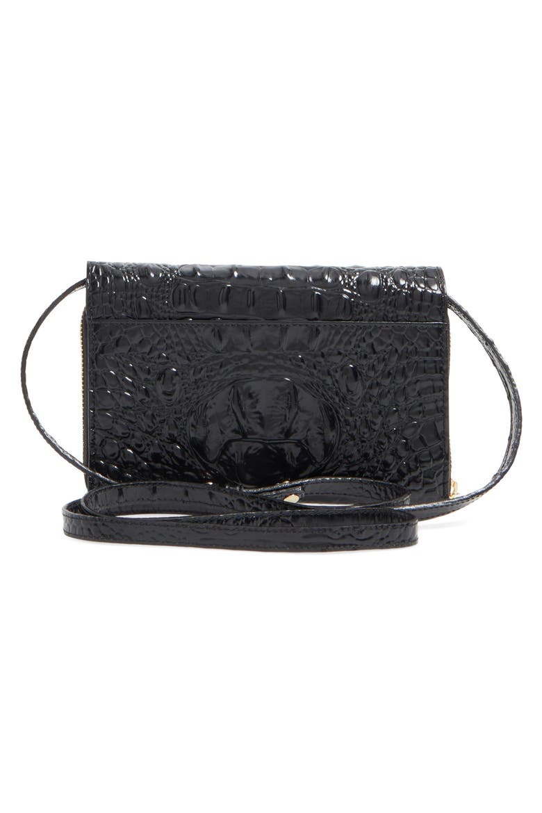 'Michelle' Croc Embossed Leather Crossbody Wallet, Alternate, color, BLACK