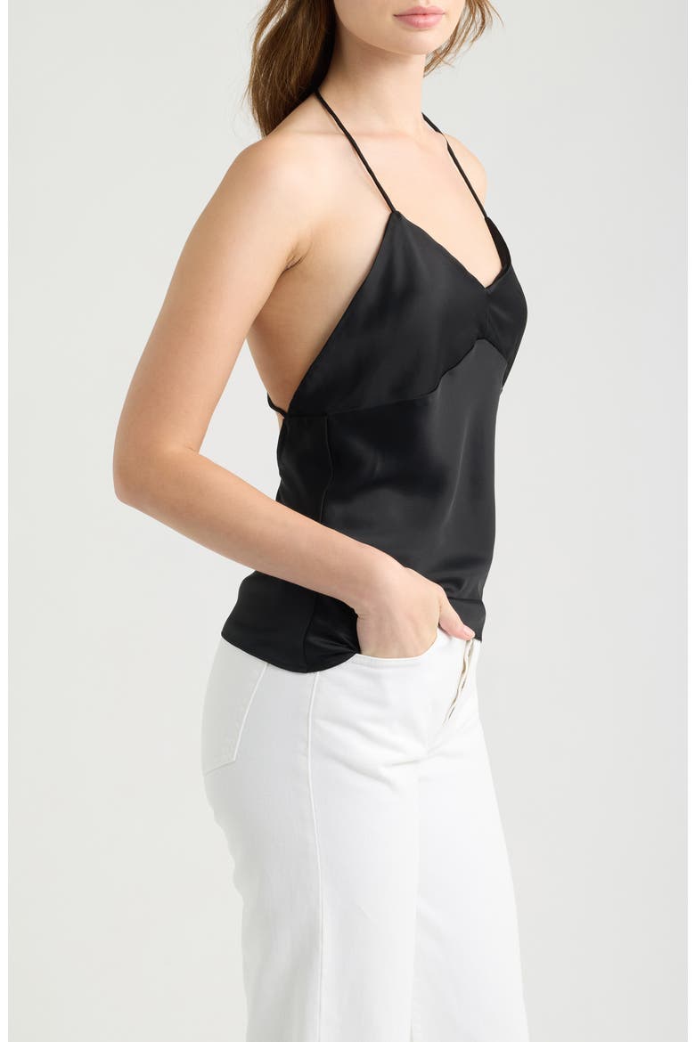 Natasia Satin Halter Neck Top, Alternate, color, BLACK