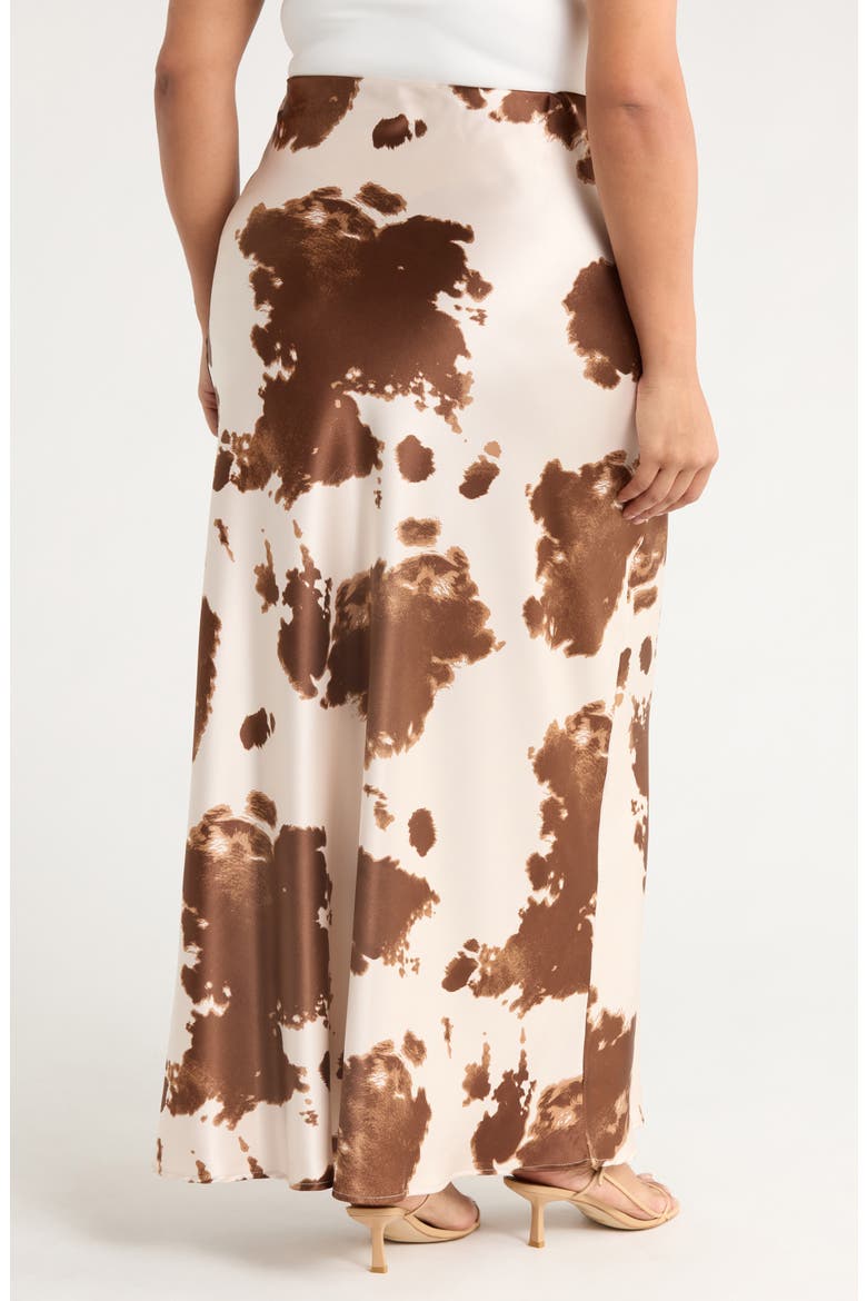 Cow Print Satin Maxi Skirt, Alternate, color, BROWN