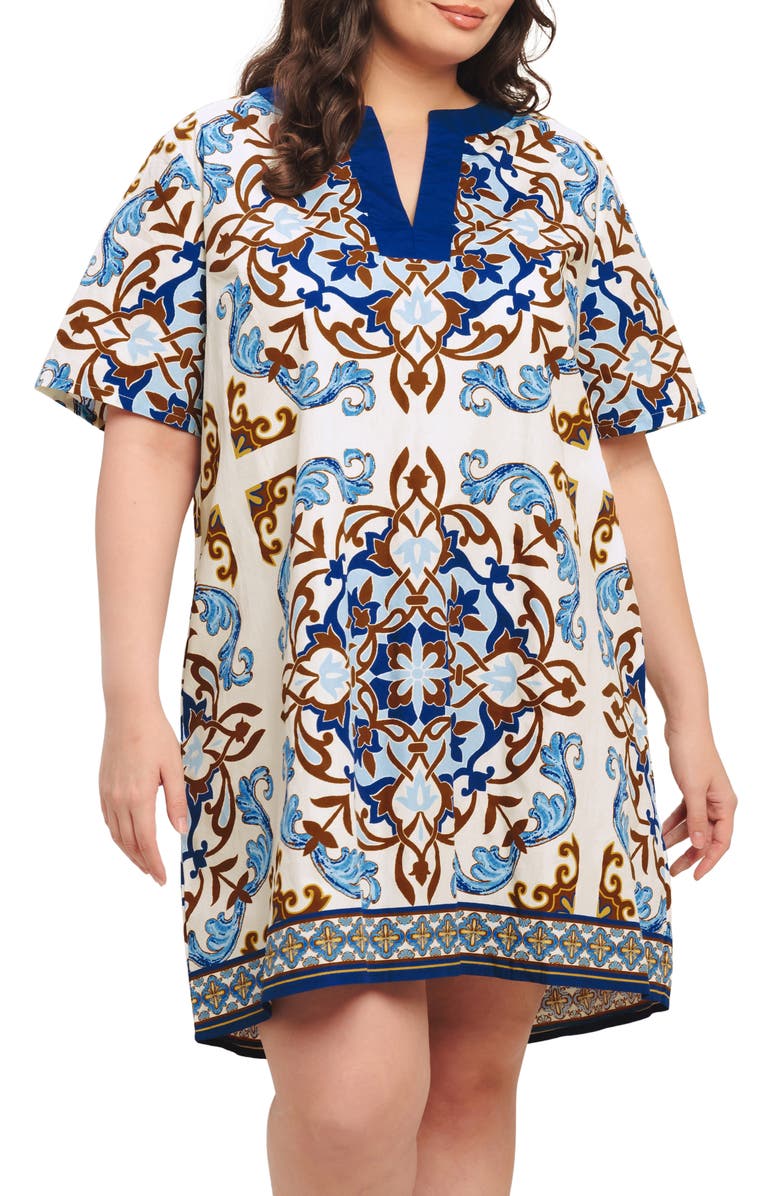 FLYING TOMATO Printed High-Low Dress, Main, color, Ivory Blue