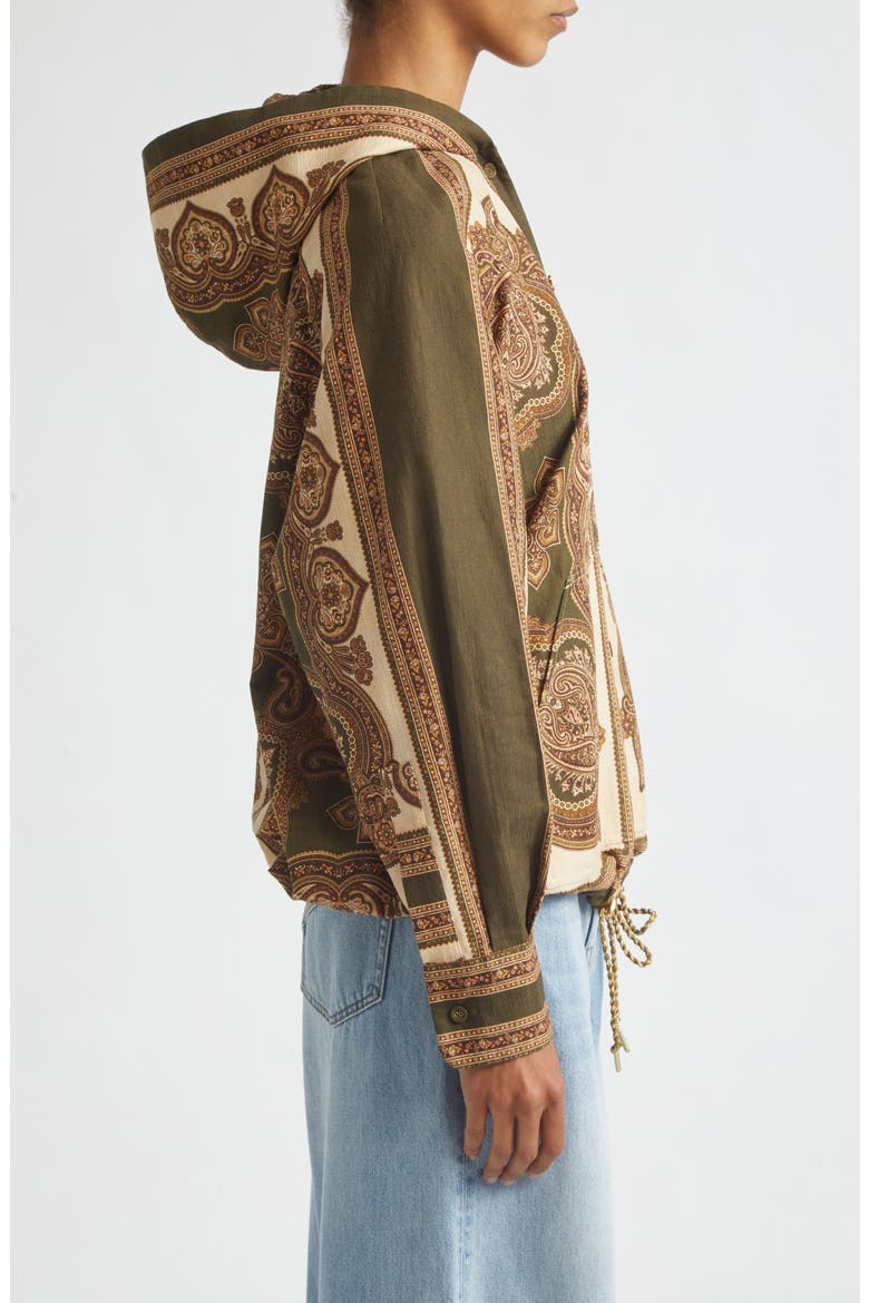 Mahon Paisley Print Hooded Button-Up Shirt, Alternate, color, OLIVE PAISLEY