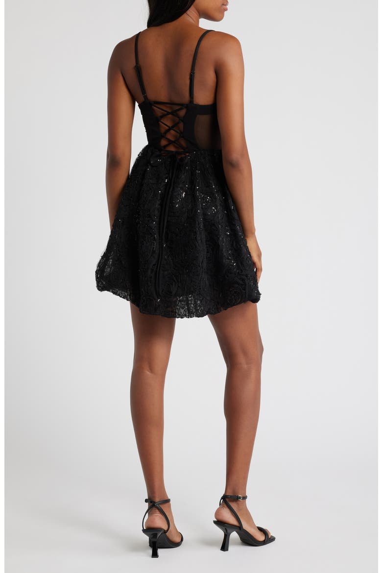 Sequin Lace Corset Cocktail Minidress, Alternate, color, BLACK