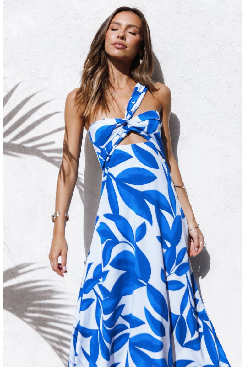 Freddie Cutout One-Shoulder Midi Dress, Alternate, color, WHITE/ BLUE