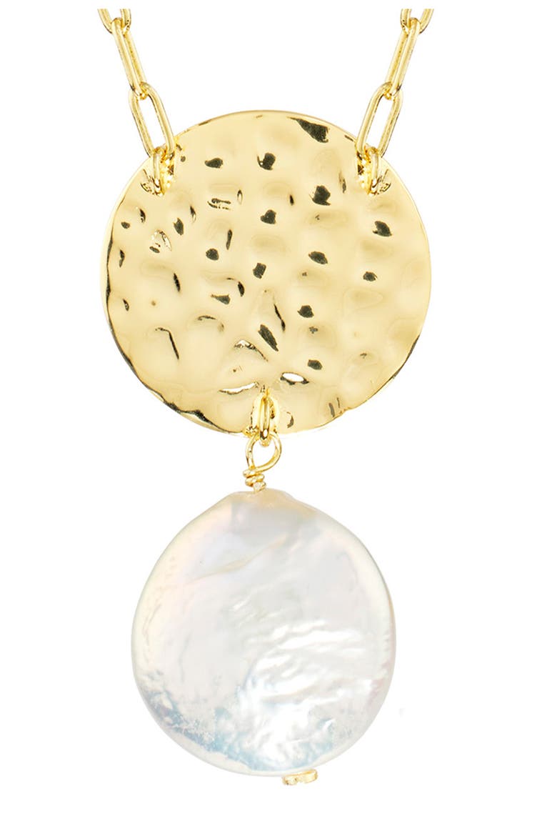 Hammered Disc & Coin Pearl Pendant Necklace, Alternate, color, GOLD/ WHITE