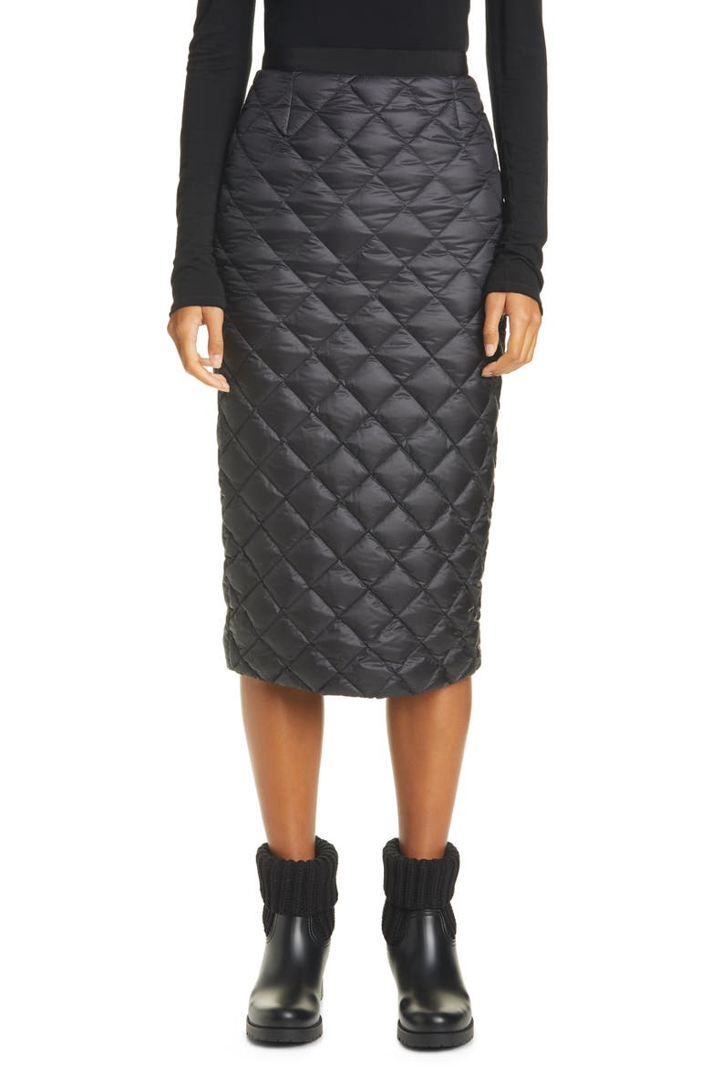 Quilted Down Midi Skirt, Main, color, 999 BLACK