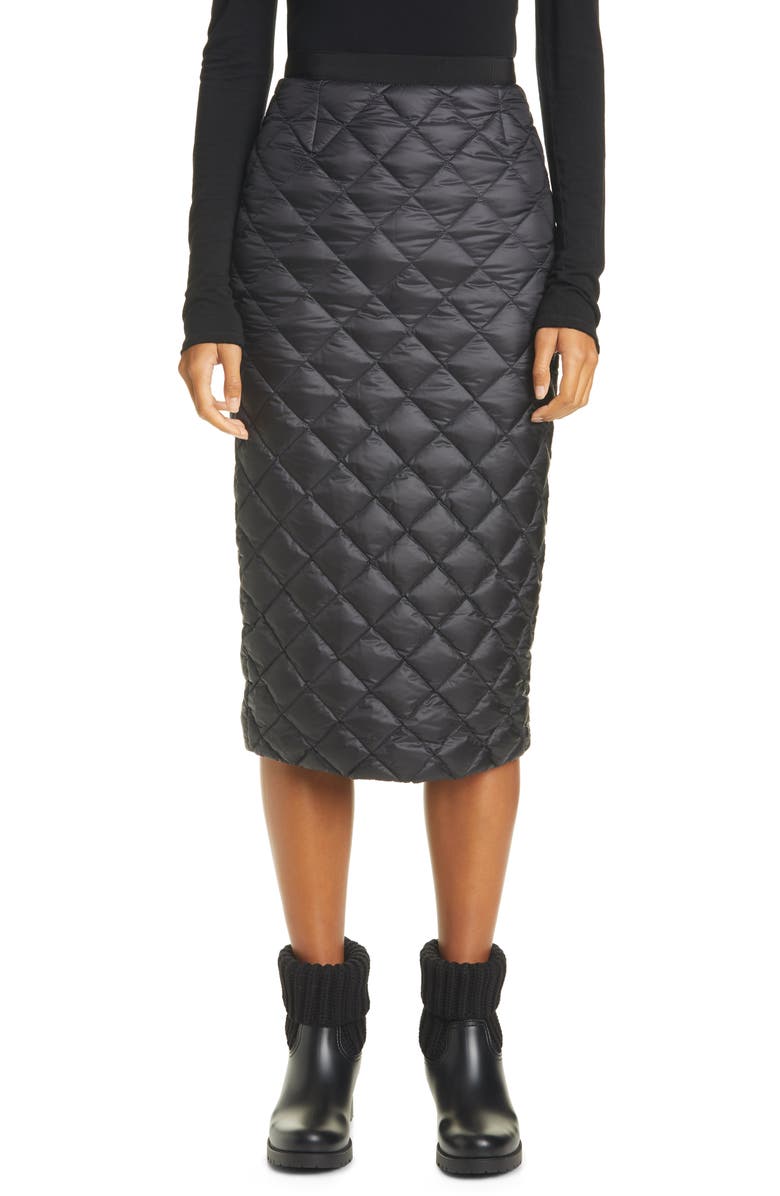 Moncler Quilted Down Midi Skirt, Main, color, 