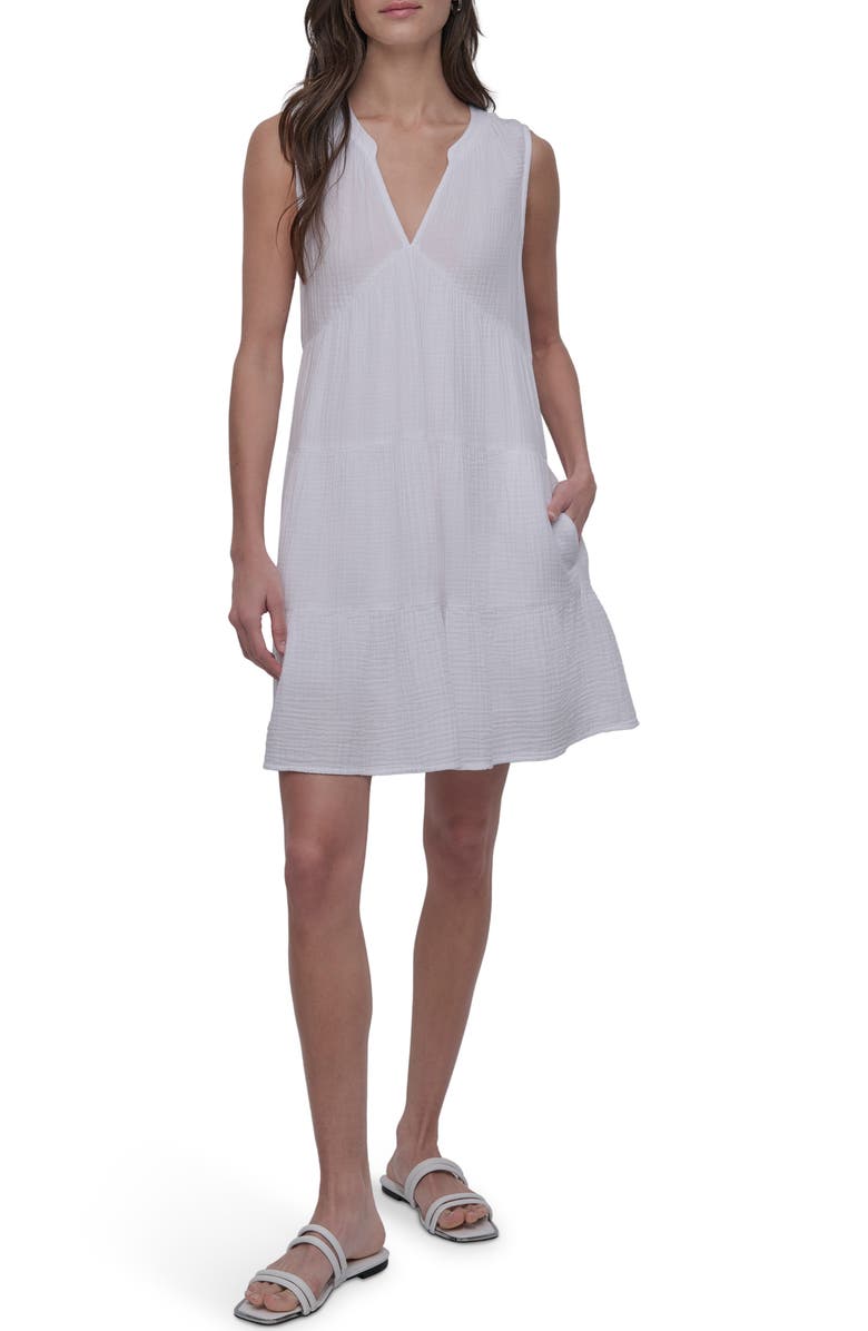 DKNY Jeans Double Crepe Cotton Gauze Dress, Main, color, White