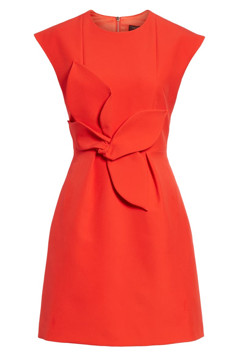 Polly Structured Bow Minidress, Alternate, color, MID RED