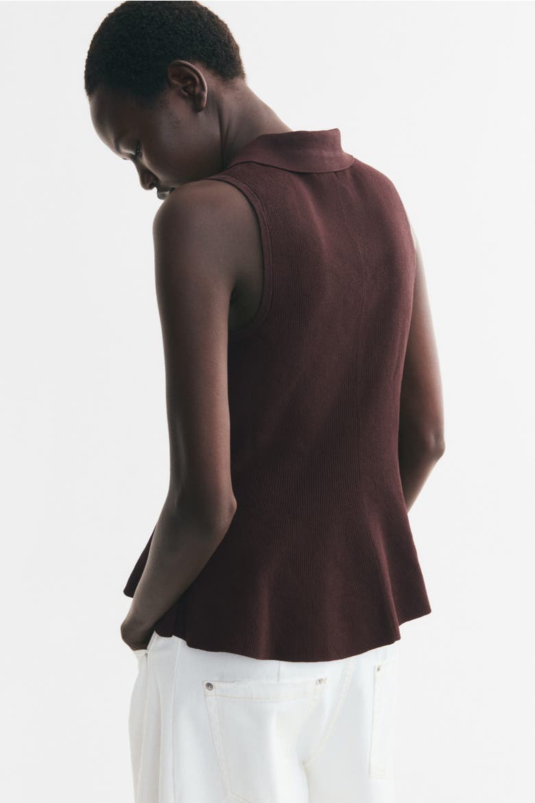Rib-knit Peplum Top, Alternate, color, Dark brown