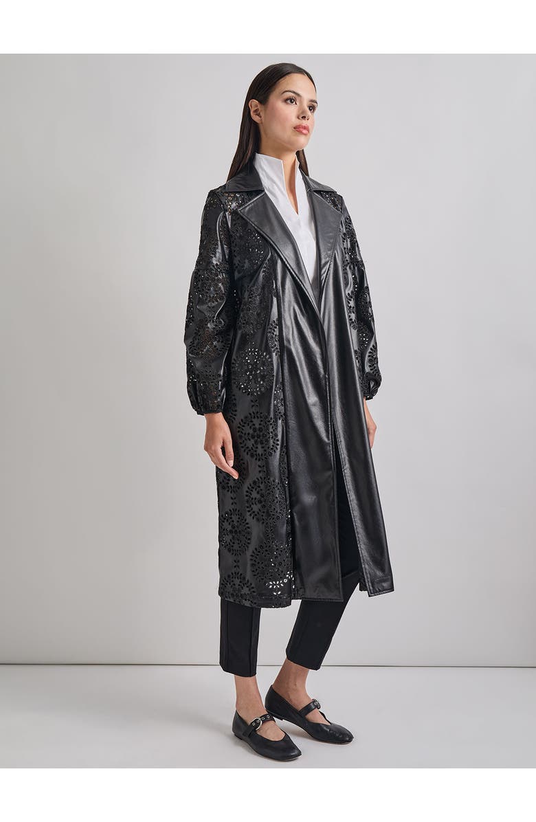 Misook Heritage Fit Open Front Vegan Leather Jacket, Alternate, color, Black