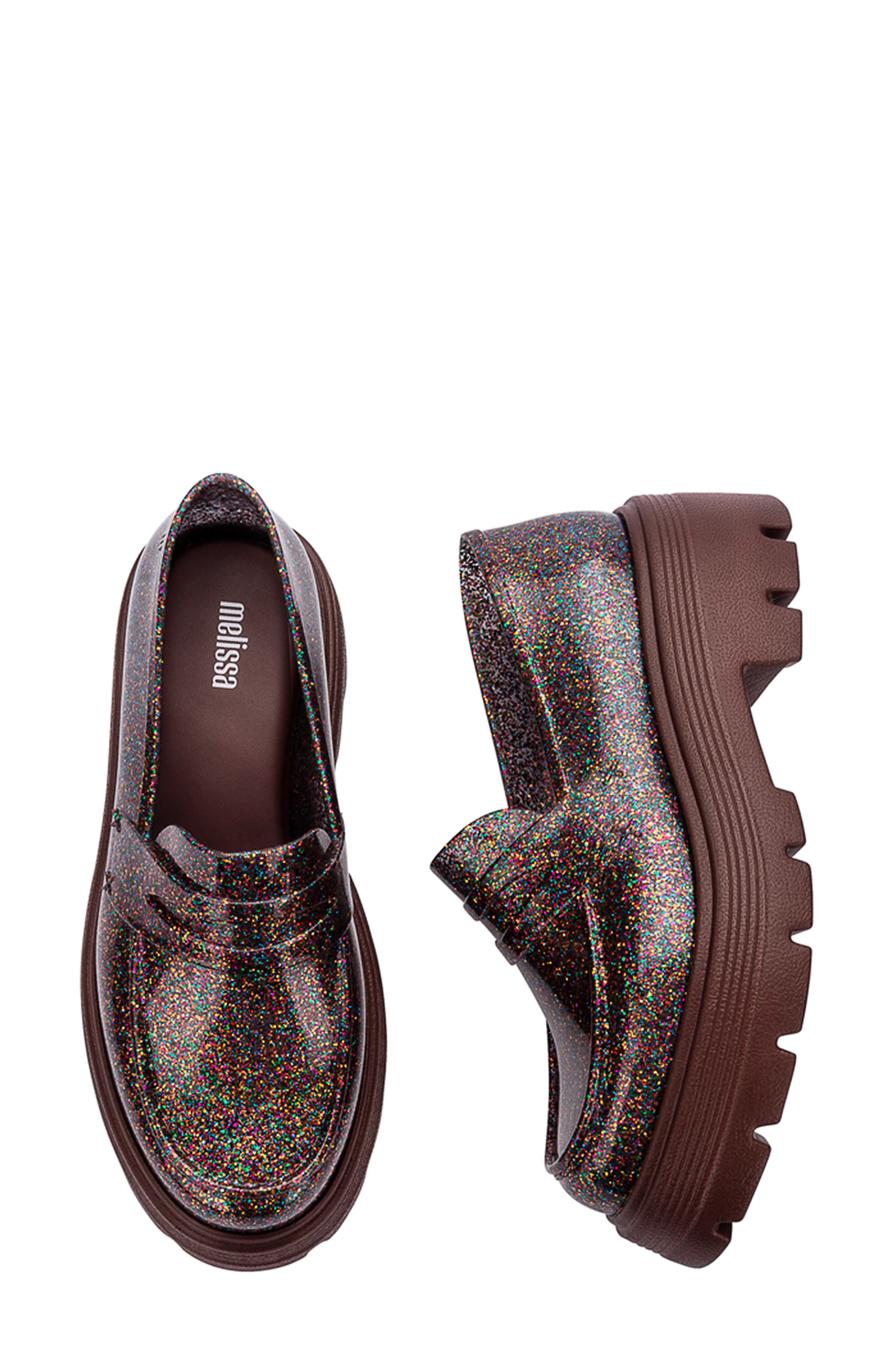 Melissa Royal Platform Penny Loafer, Alternate, color, Glitter Multicor