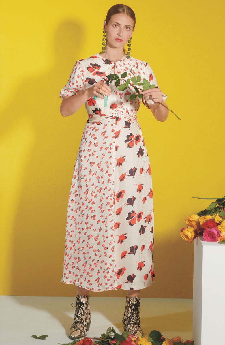 Self-Portrait Mixed Floral Print Midi Dress, Main, color, 
