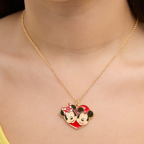 Disney Mickey & Minnie Heart Necklace And Stud Earrings Set In Gold