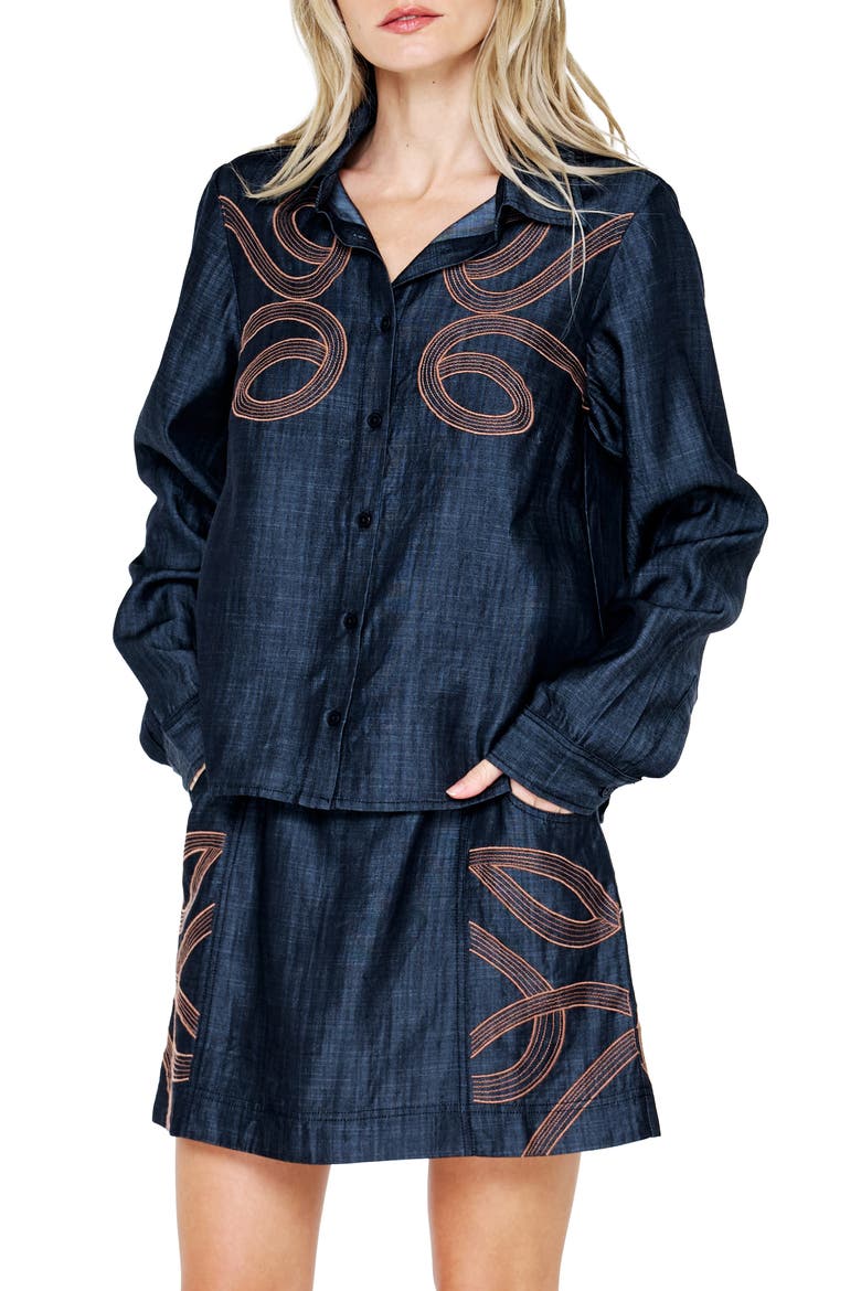 Julianna Embroidered Tencel® Lyocell Shirt, Alternate, color, CHARCOAL