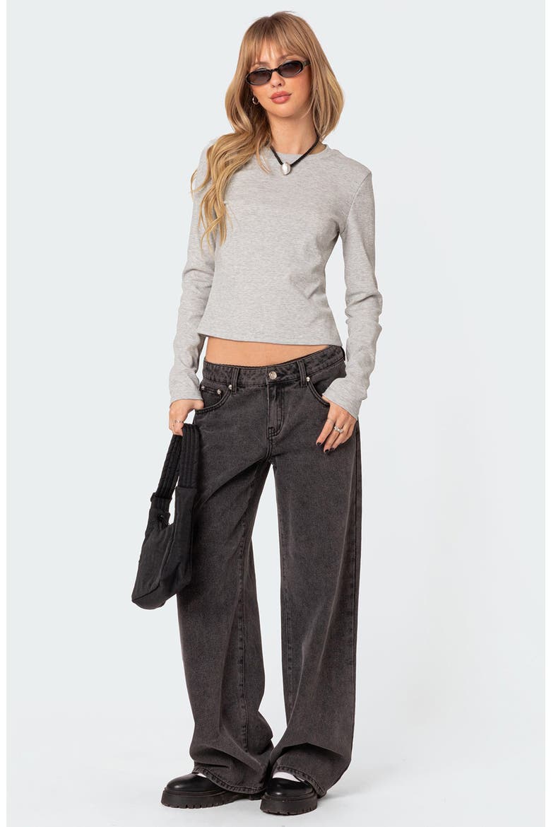 Marny Crop Waffle Top, Alternate, color, GRAY MELANGE
