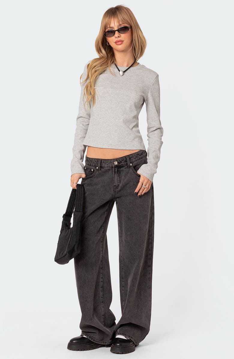 EDIKTED Marny Crop Waffle Top, Alternate, color, Gray Melange