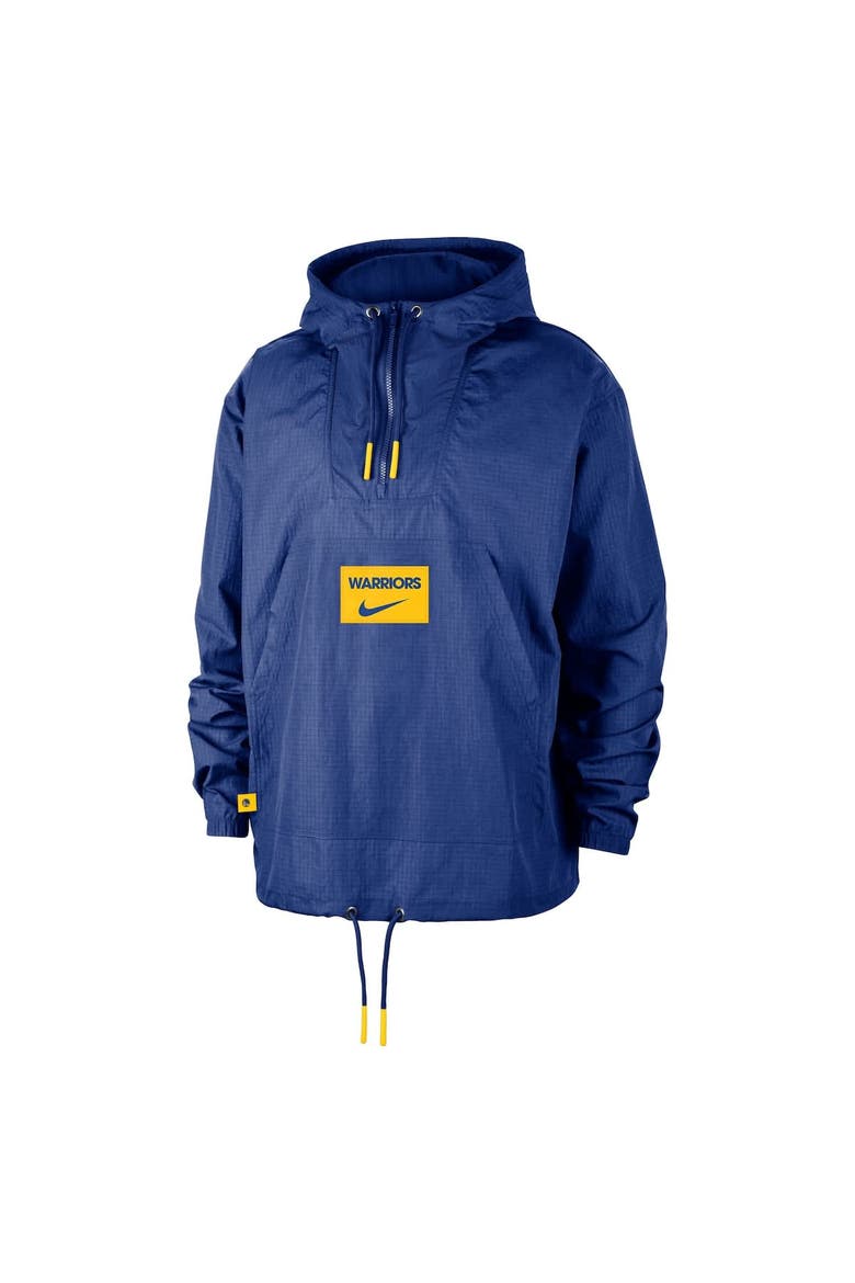 Men's Nike  Royal Golden State Warriors Courtside Premium Club Anorak Quarter-Zip Hoodie Jacket, Alternate, color, Royal