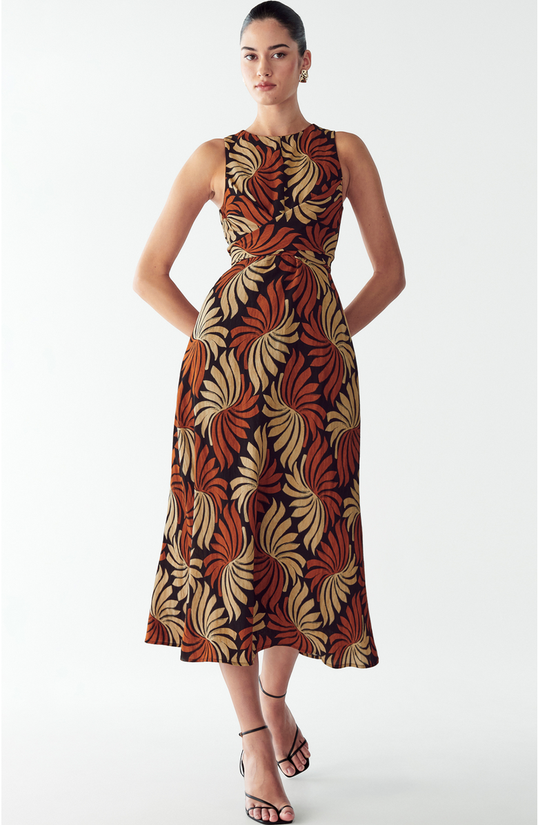 WILLA Revival Midi Dress, Main, color, Golden Leaf