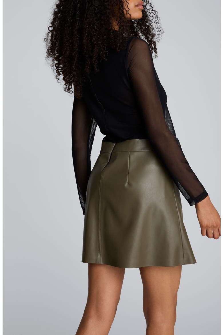Jodie Long Sleeve Mixed Media Faux Leather Minidress, Alternate, color, BLACK/ OLIVE GREEN