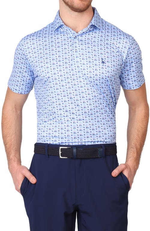 Tailorbyrd Golf Cart Print Performance Polo In Blue Byrd