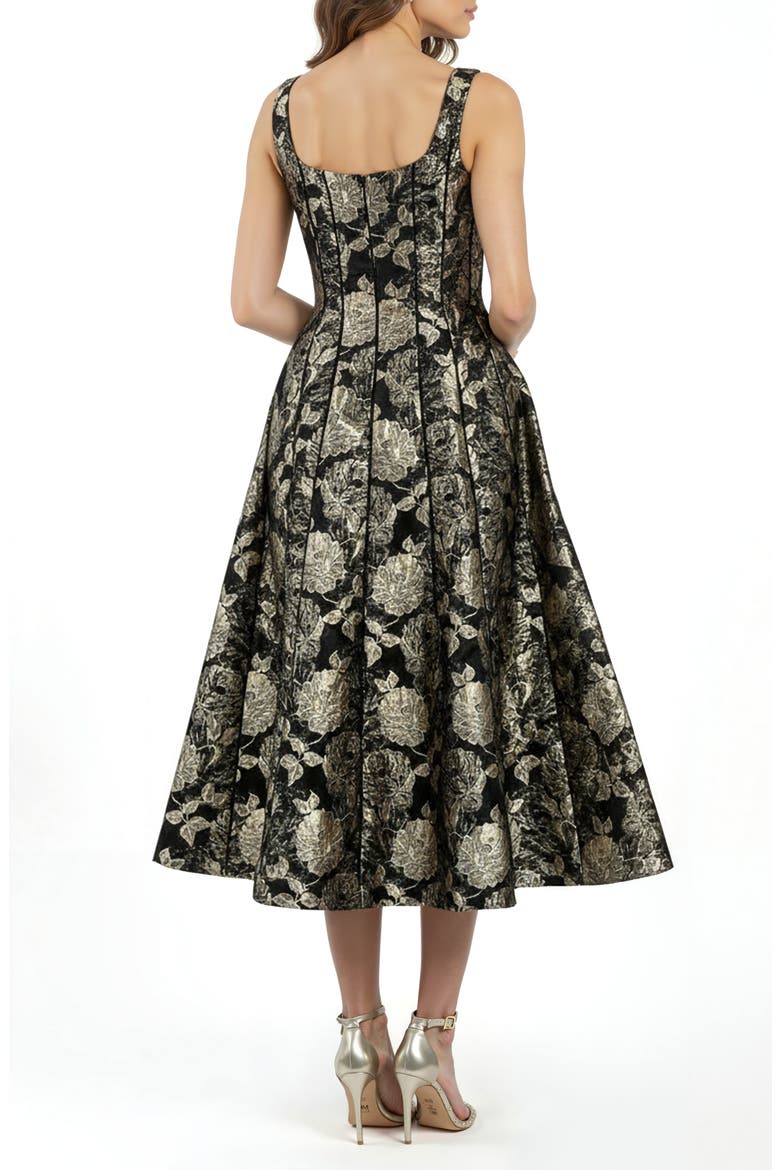 Jacquard Sleeveless Fit & Flare Midi Dress, Alternate, color, BLACK GOLD FLORAL