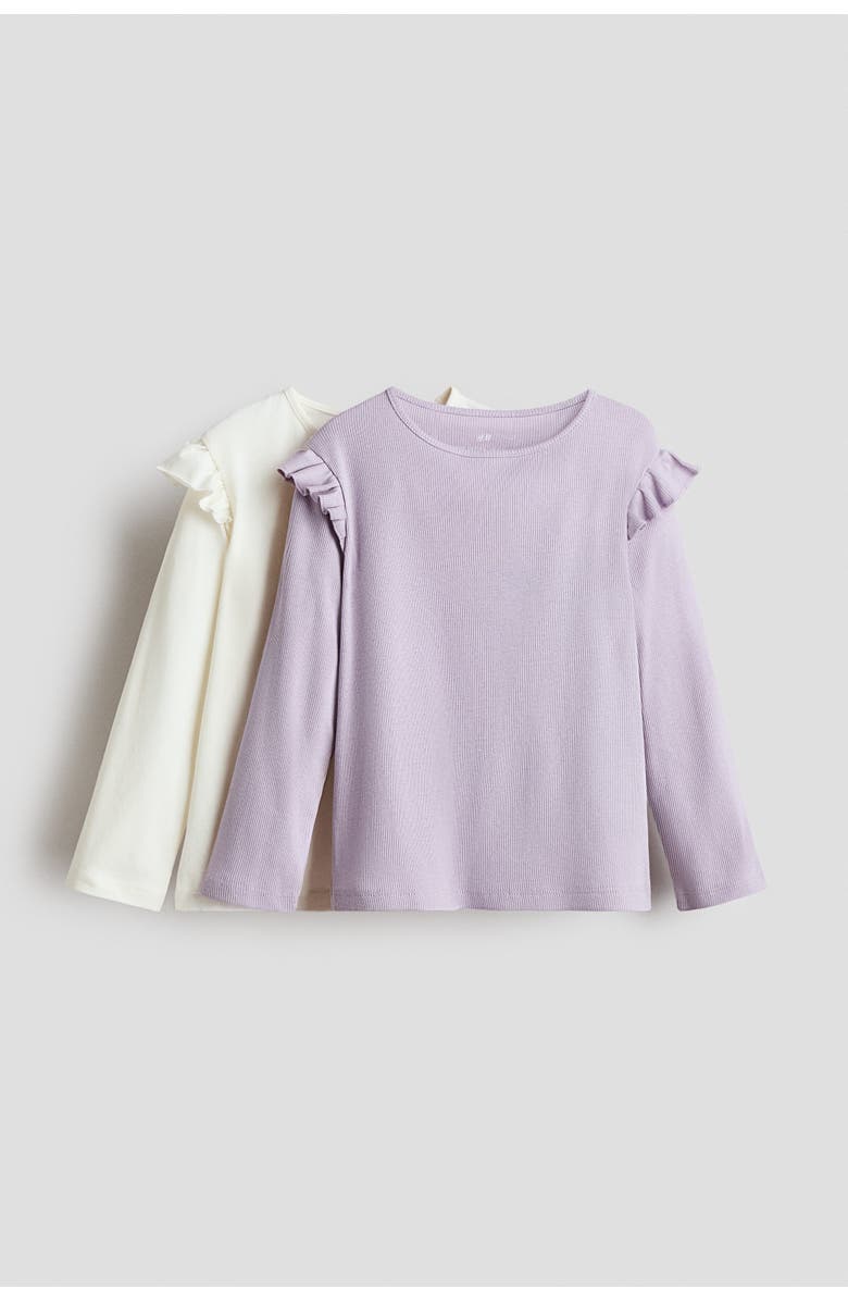 H&M 2-pack Frill-trimmed Jersey Tops, Main, color, Dusty Purple/White