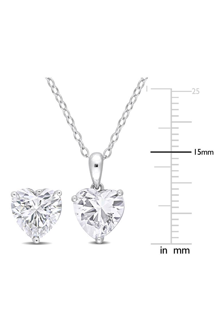 Sterling Silver Lab Created White Sapphire Heart Stud Earrings & Necklace Set, Alternate, color, SILVER