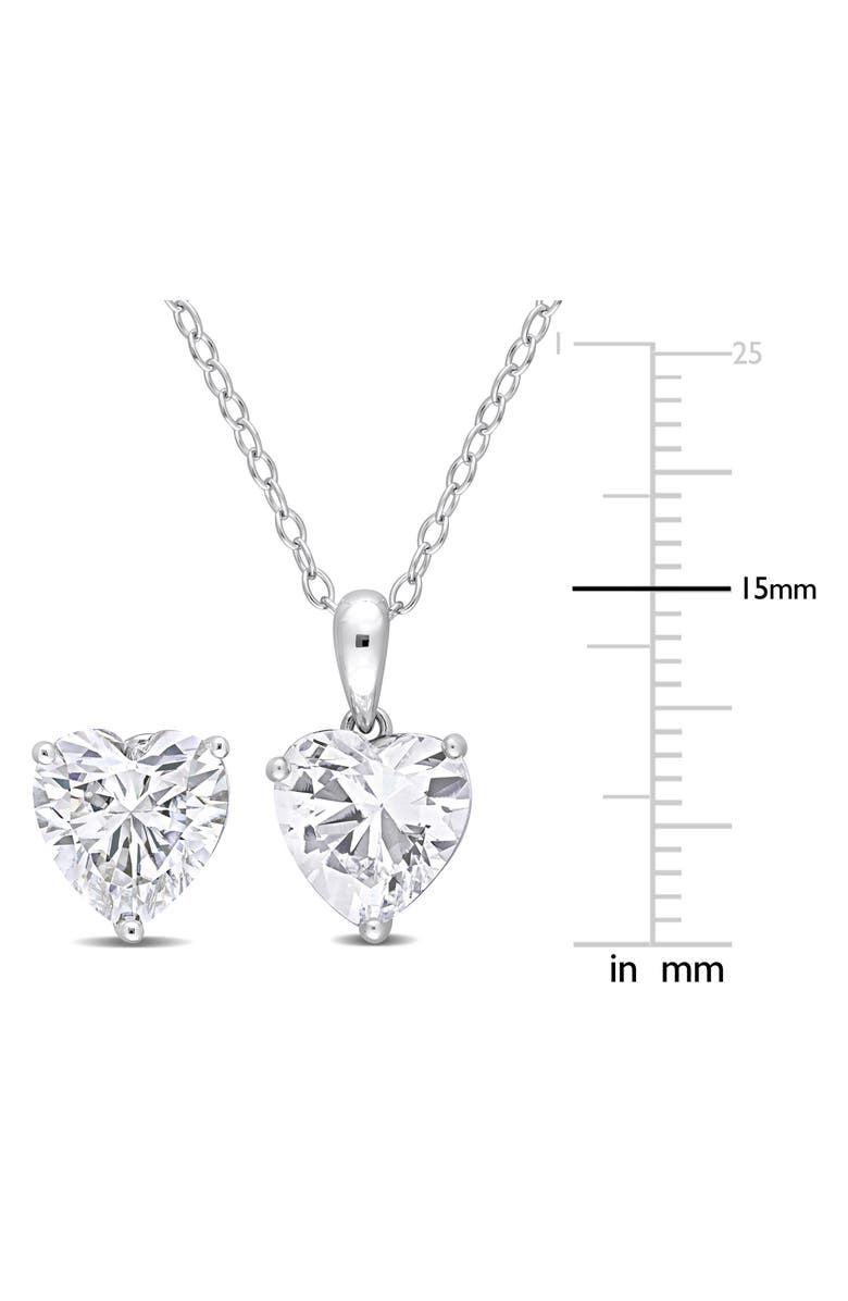 DELMAR Sterling Silver Lab Created White Sapphire Heart Stud Earrings & Necklace Set, Alternate, color, Silver
