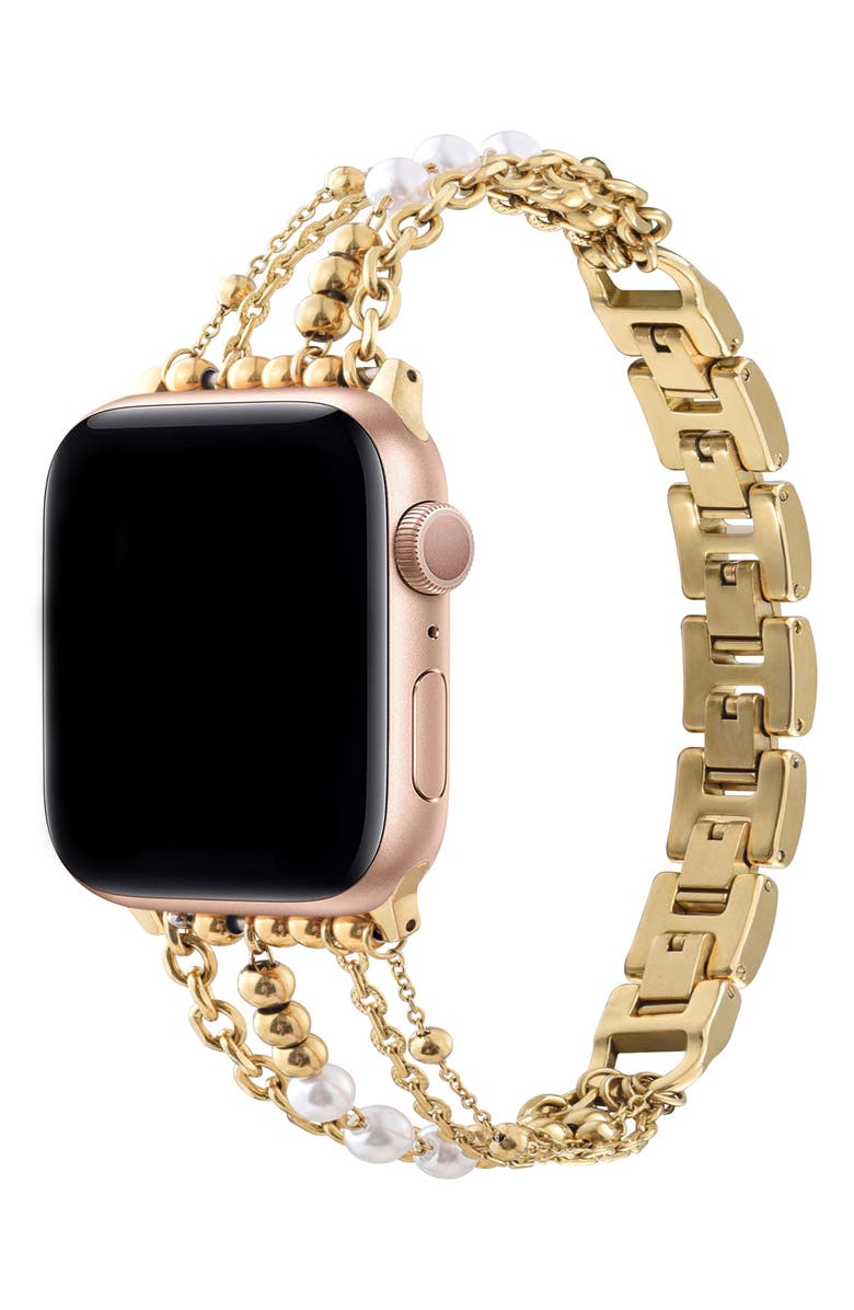The Posh Tech Michelle Stainless Steel Apple Watch<sup>®</sup> Watchband, Alternate, color, Gold