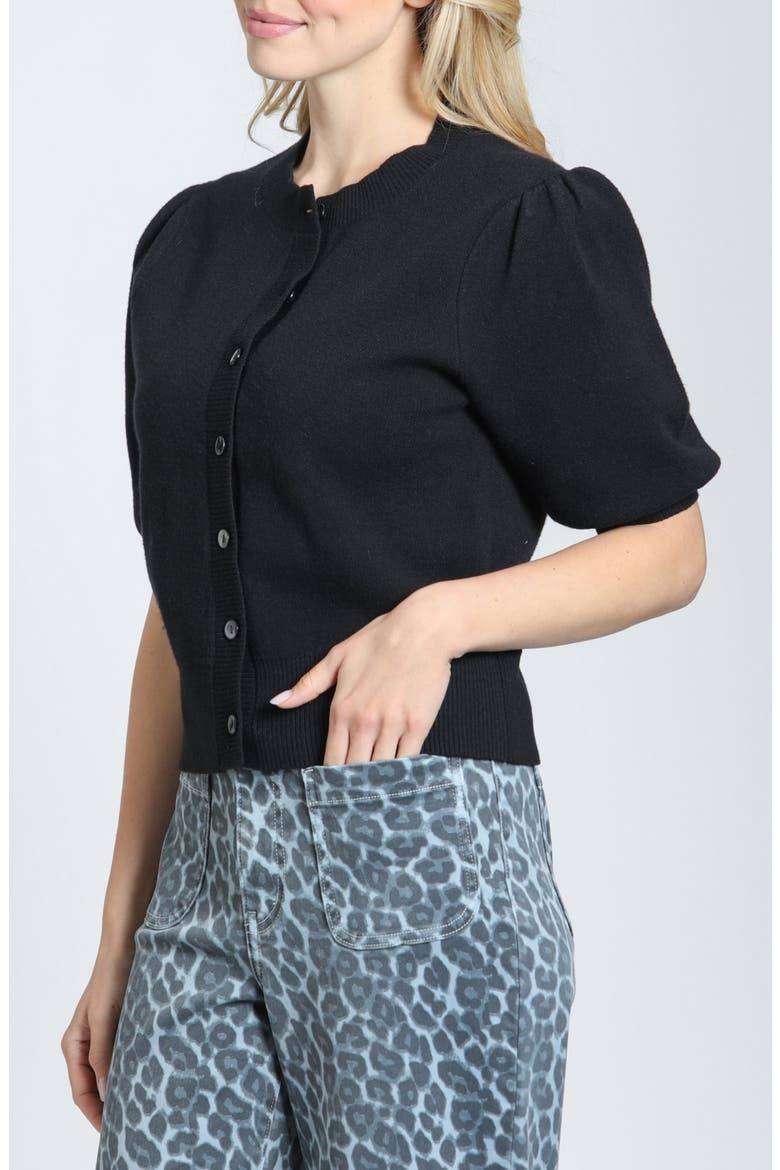 Puff Sleeve Cardigan, Alternate, color, BLACK