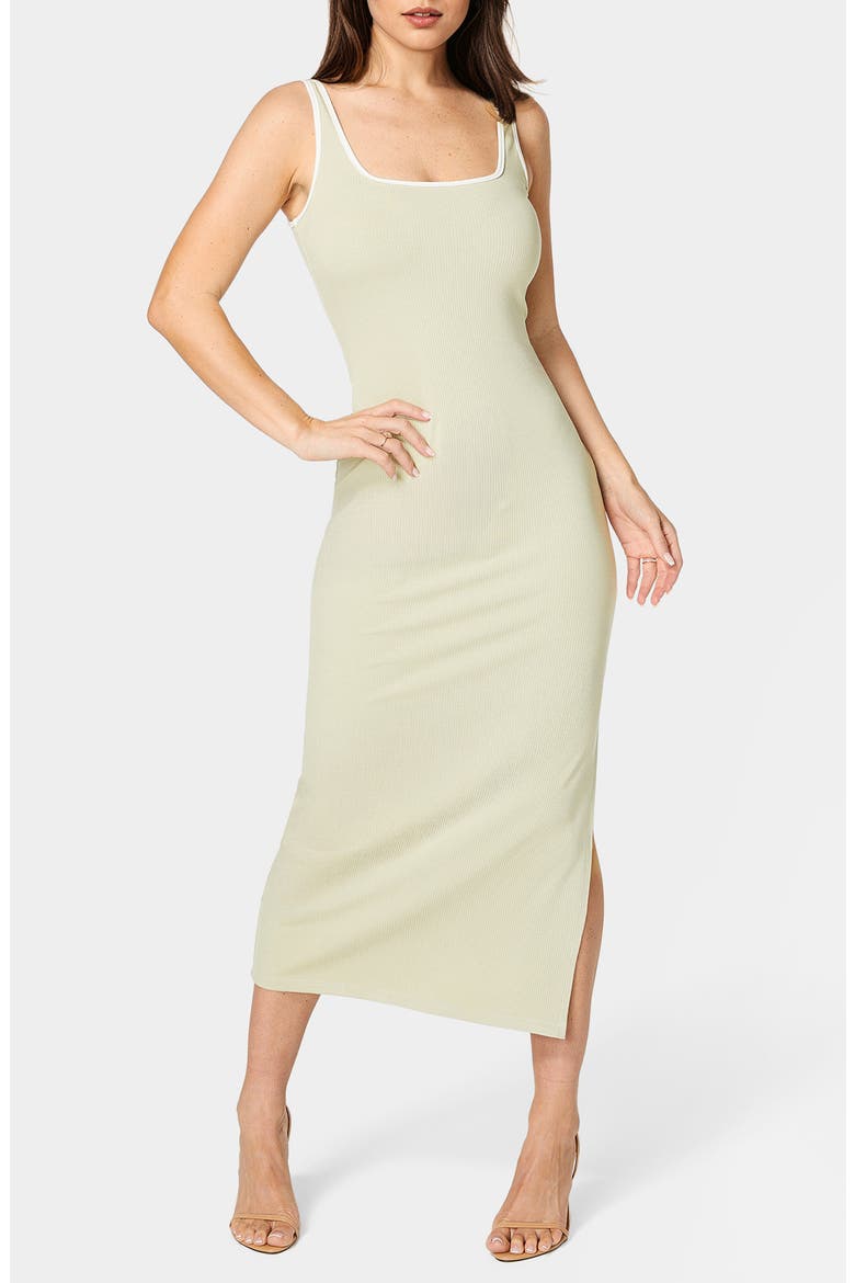 Contrast Square Neck Ribbed Maxi Tank Dress, Main, color, SAGE/ WHITE