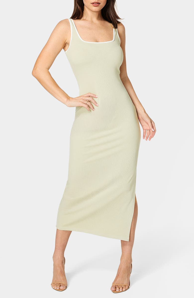 bebe Contrast Square Neck Ribbed Maxi Tank Dress, Main, color, Sage/ White