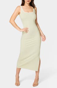 bebe Contrast Square Neck Ribbed Maxi Tank Dress