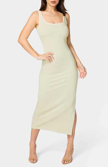 bebe Contrast Square Neck Ribbed Maxi Tank Dress