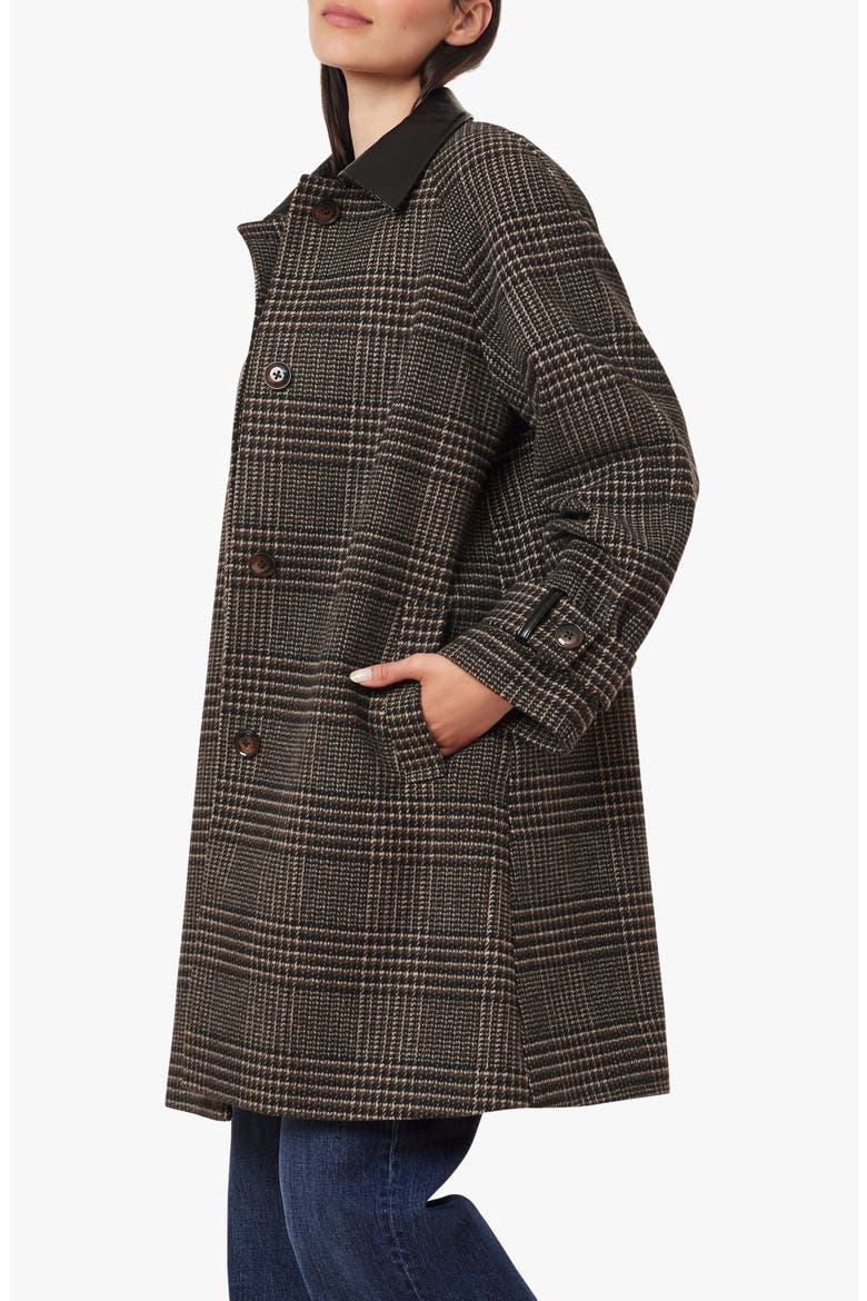 Plaid A-Line Coat with Faux Leather Collar, Alternate, color, CHOCOLATE PLAID