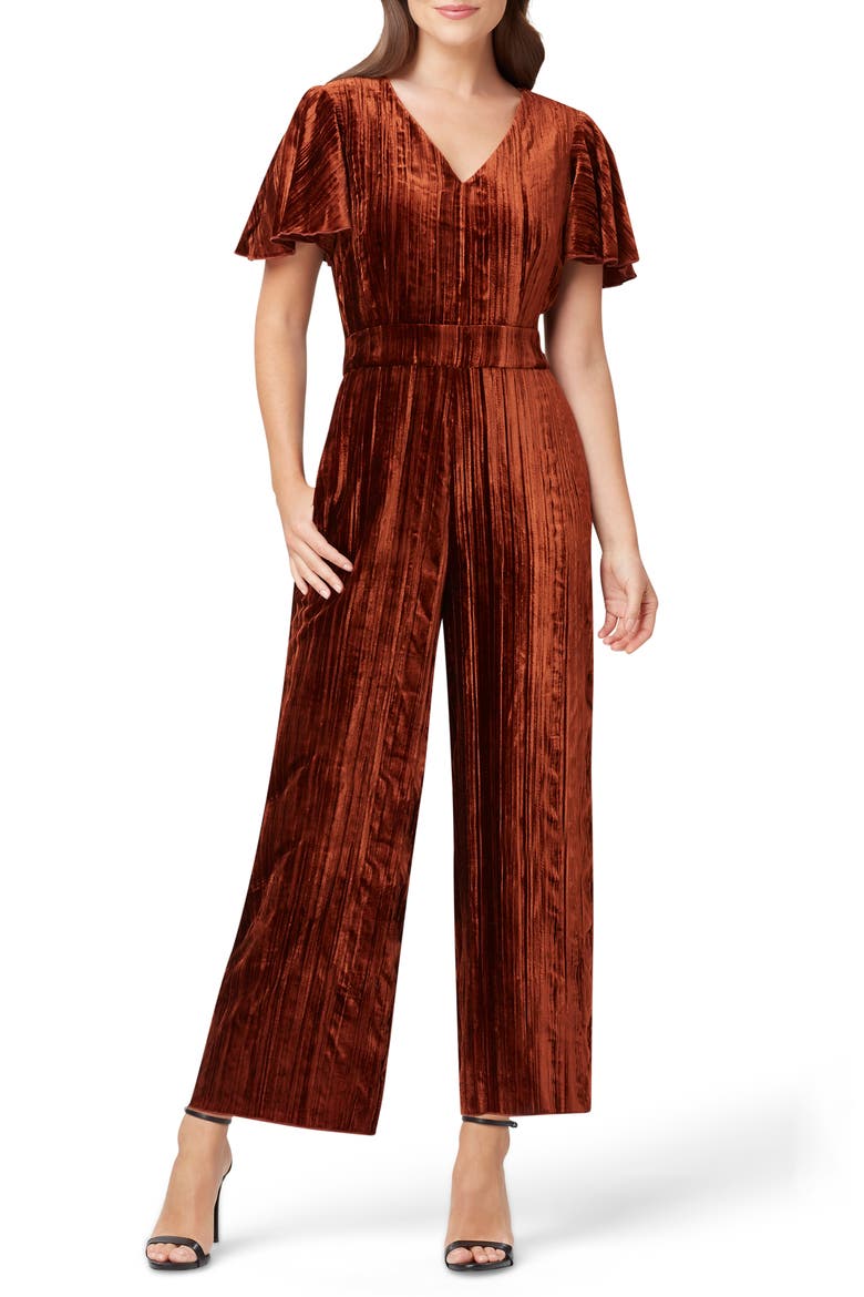 Crushed Velvet Crop Jumpsuit, Main, color, RUST