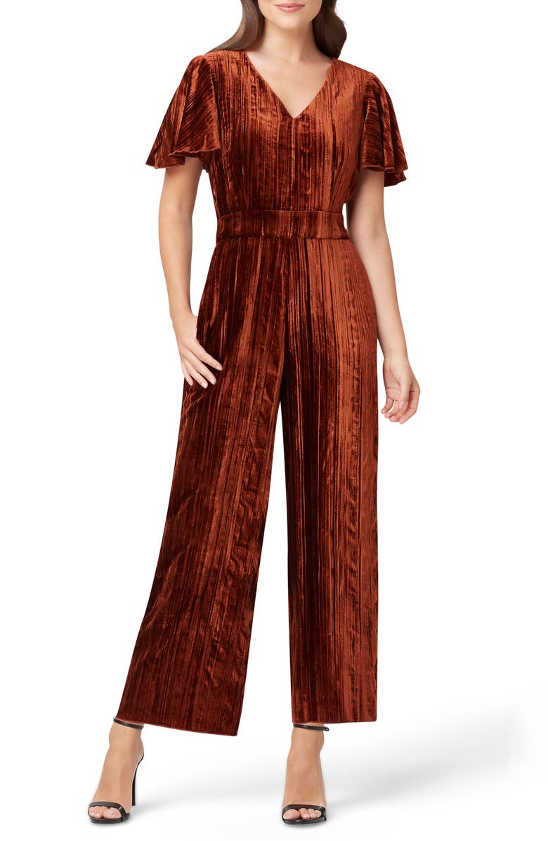 Tahari Crushed Velvet Crop Jumpsuit, Main, color, 