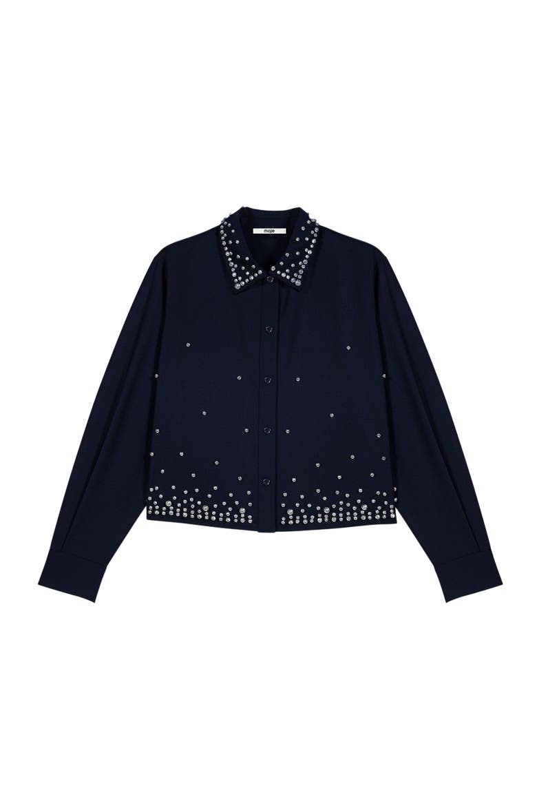 Short Rhinestone Embroidered Shirt, Alternate, color, Navy