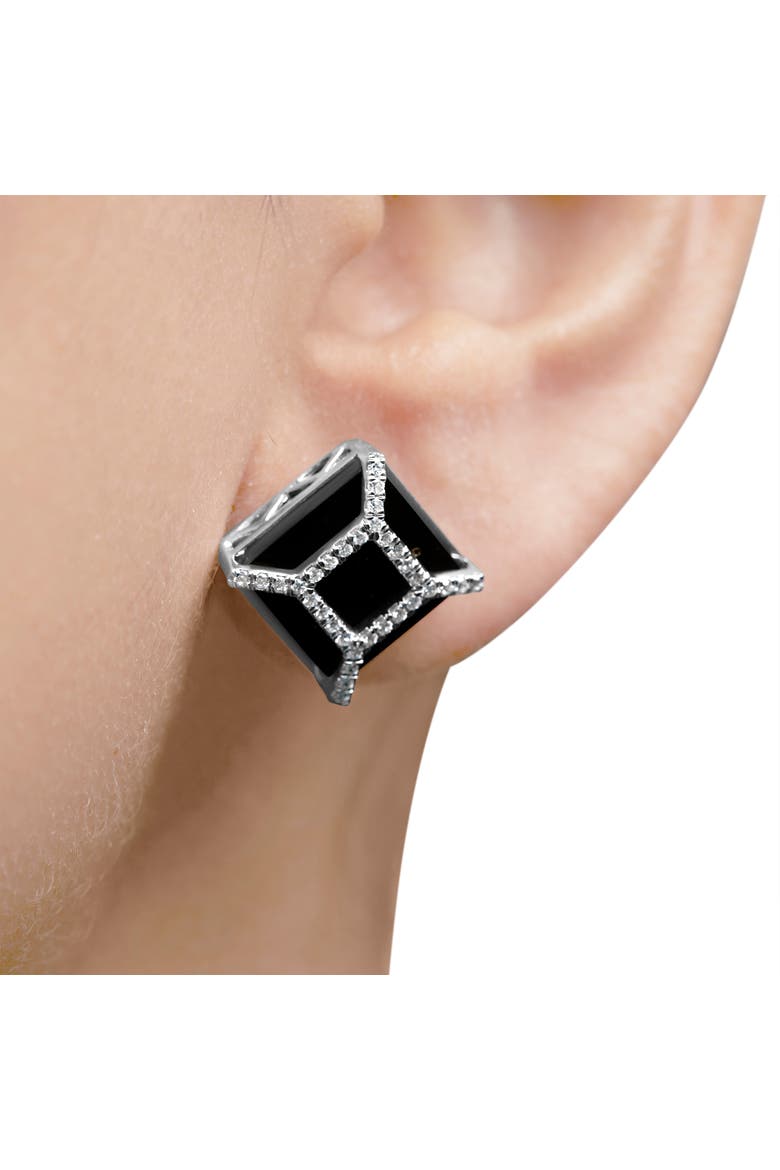 14K White Gold 3/8ct Diamond with Black Onyx Stud Earrings, Alternate, color, White