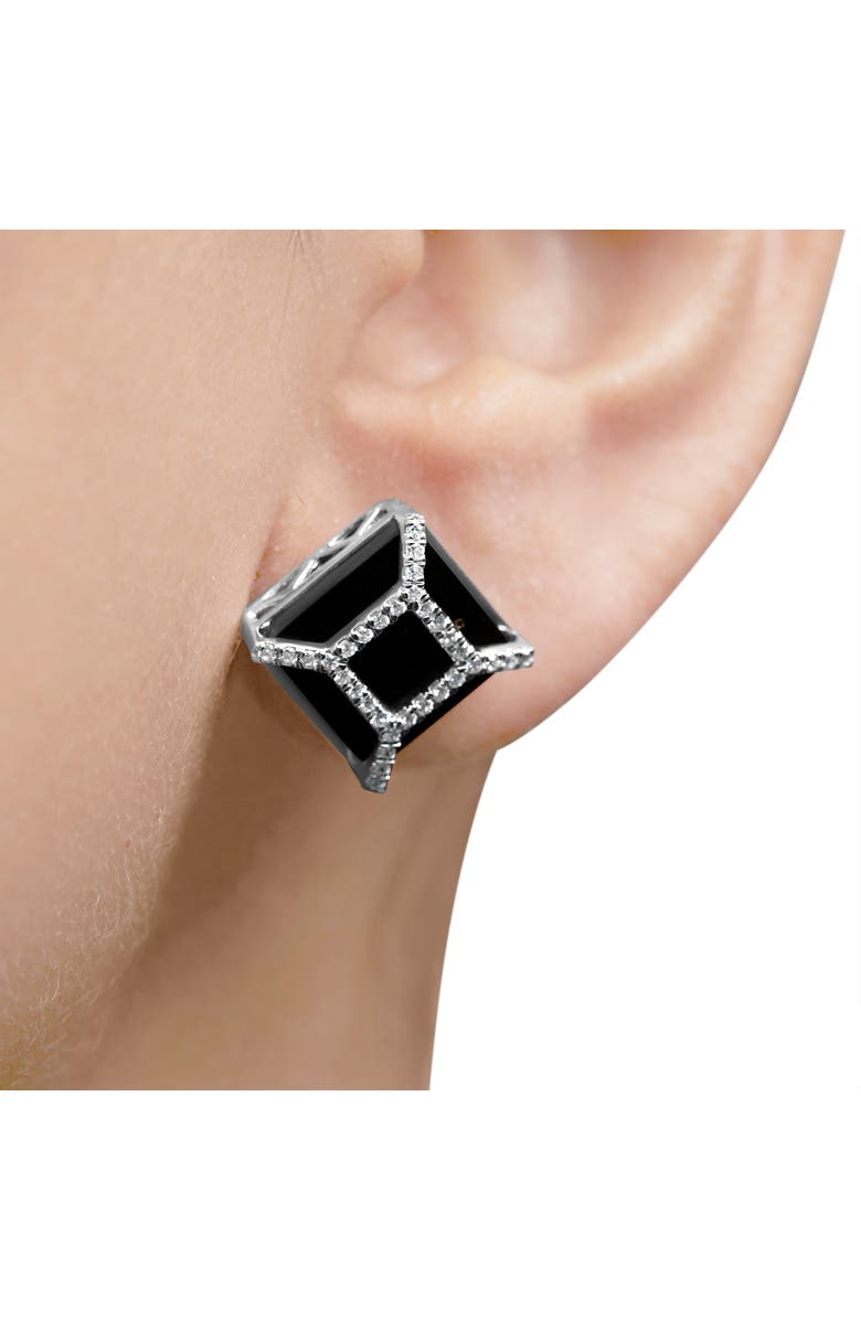 Haus of Brilliance 14K White Gold 3/8ct Diamond with Black Onyx Stud Earrings, Alternate, color, White