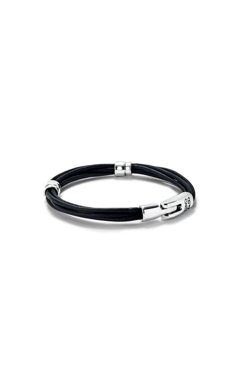 Unode50 Multiple Leather Bracelet With 2 Circumferences Plated In Silver
