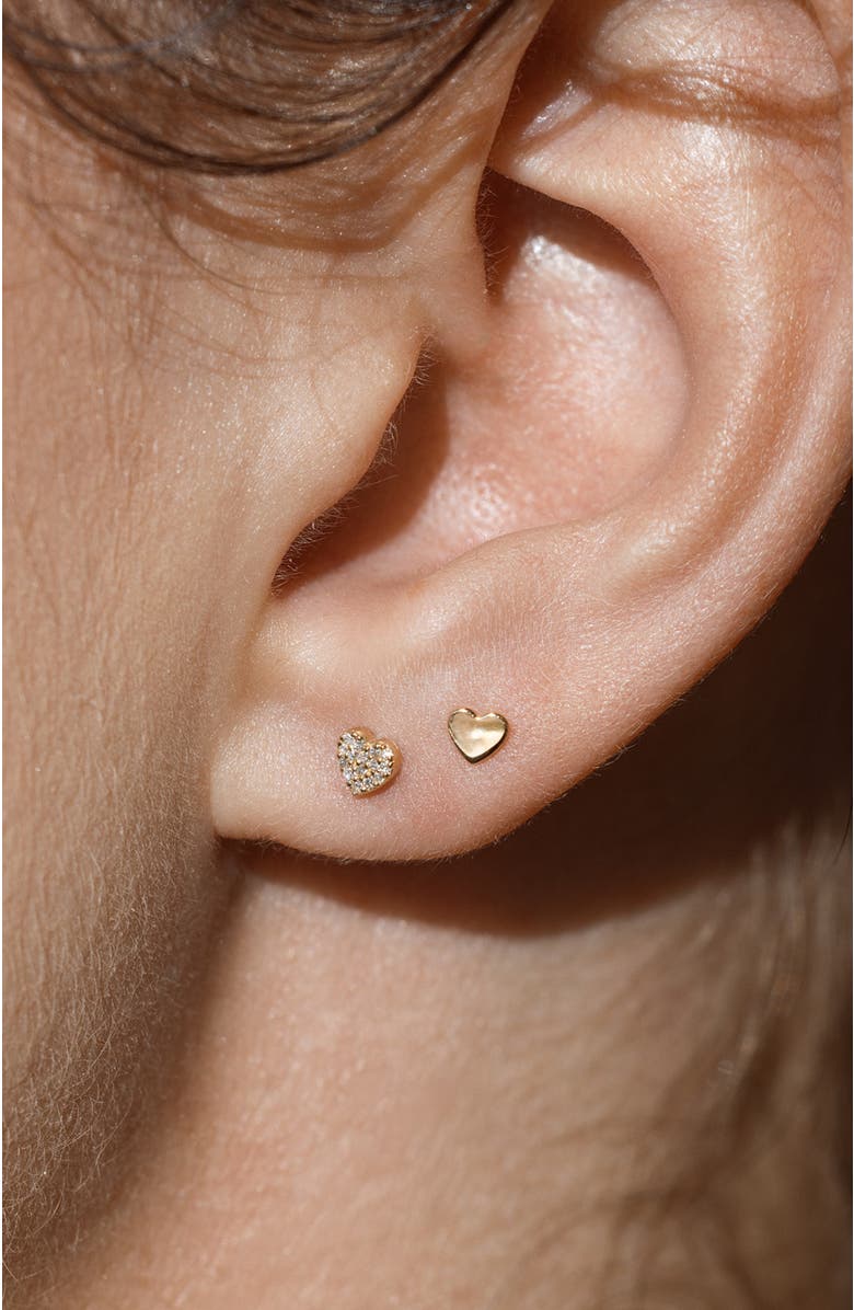 MADE BY MARY 14k Diamond Heart Stud Earring (Flat Back) - Single, Alternate, color, 14K Solid Gold