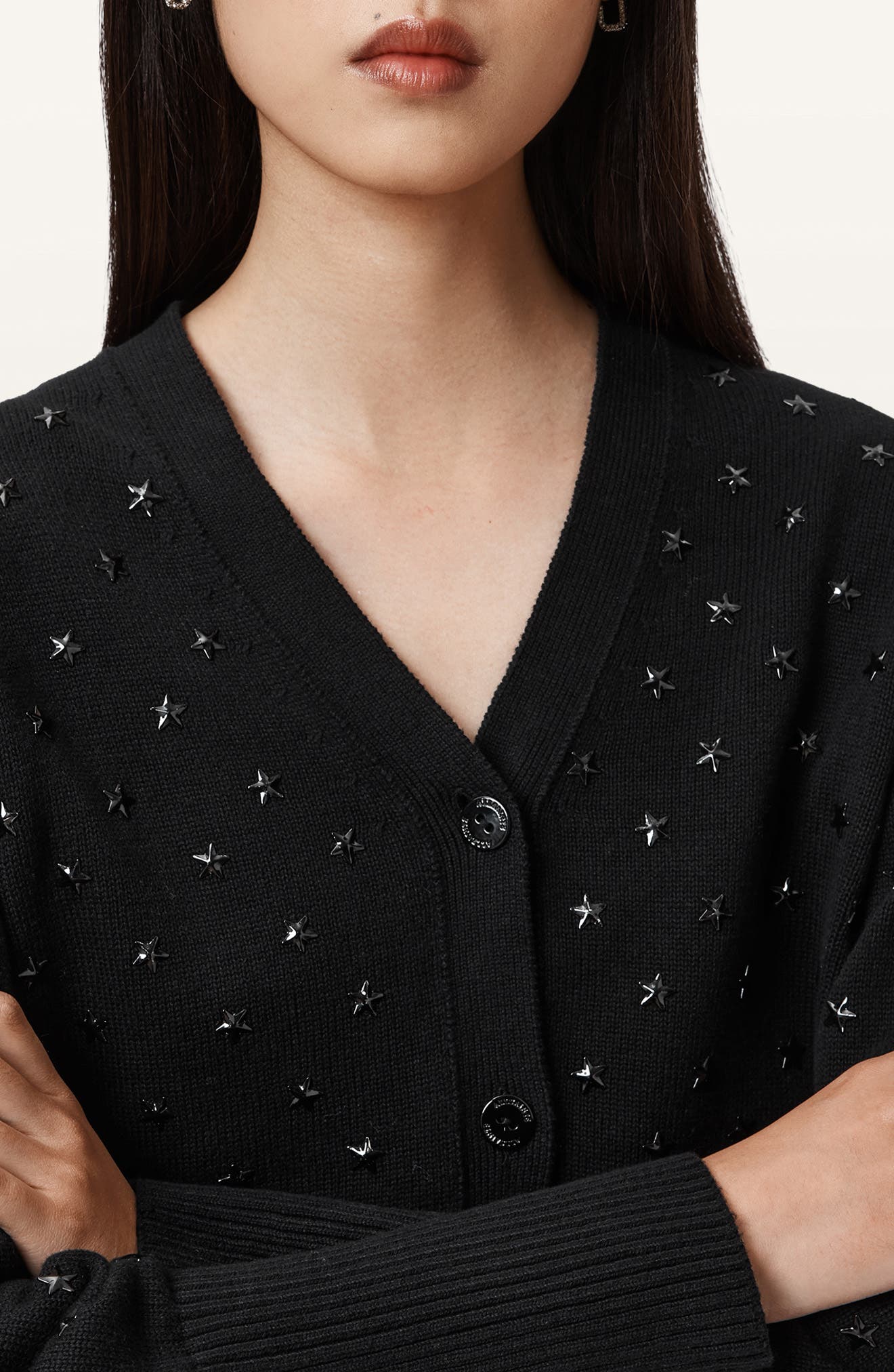 AllSaints Mazy Star Studded Cotton Cardigan (Women) | Nordstromrack