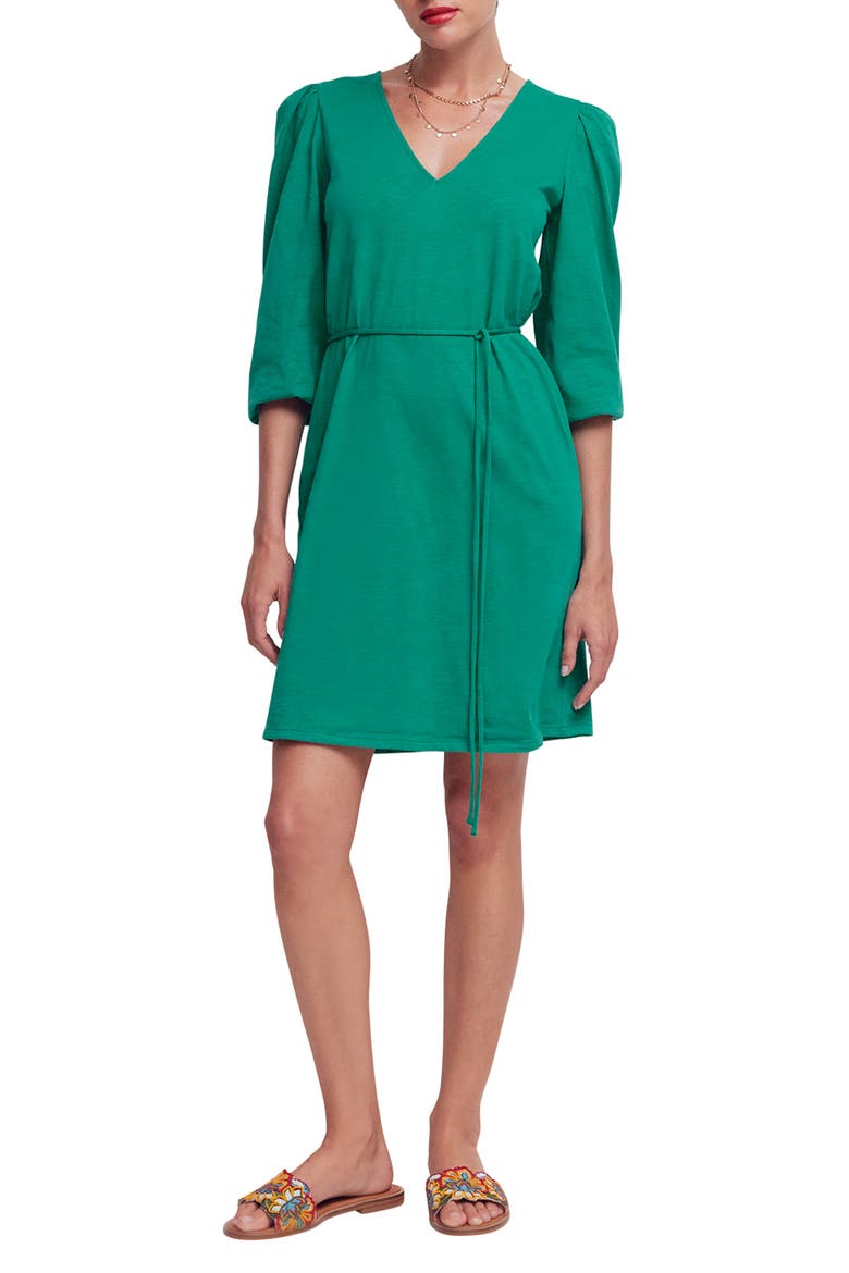 V-Neck Short Sleeve Cotton Dress, Main, color, DEEP TEAL