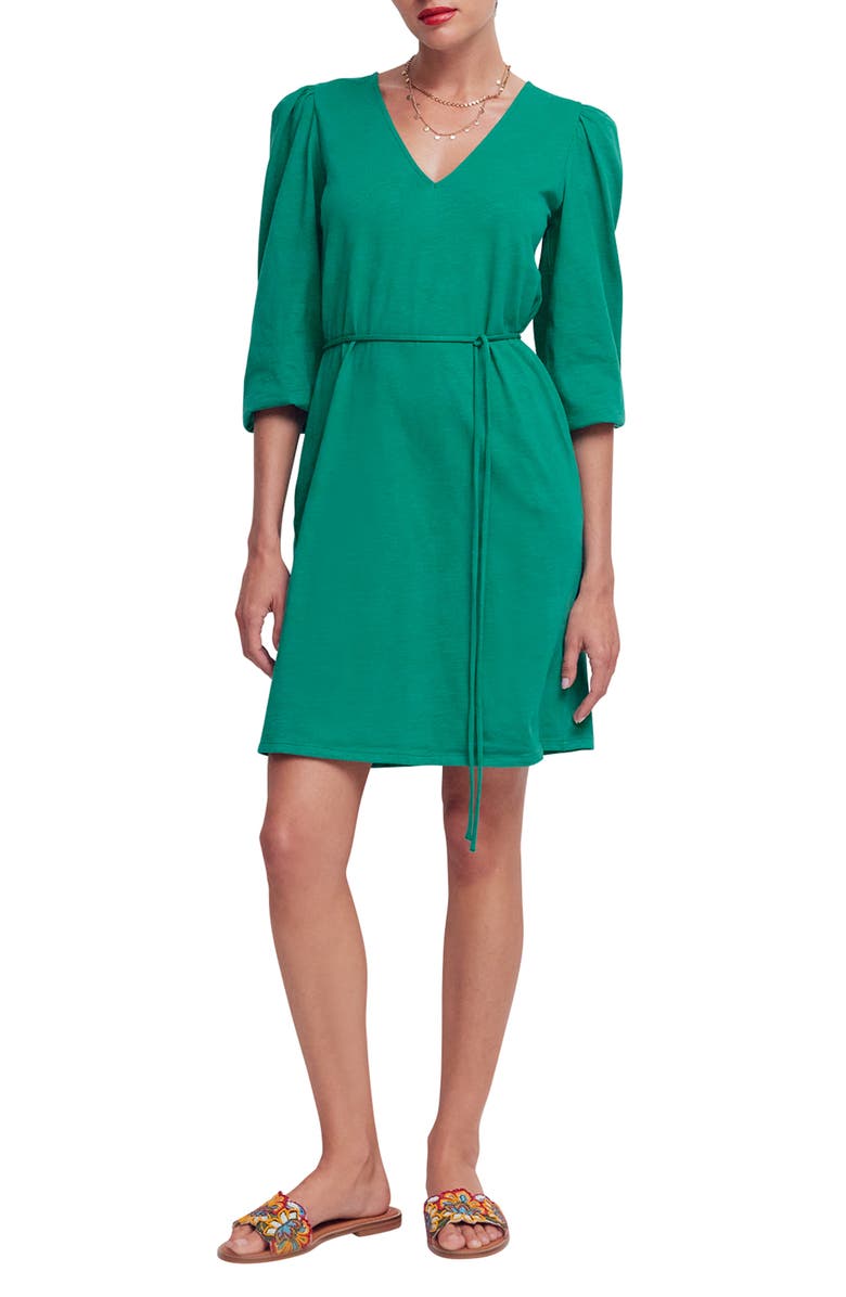 Boden V-Neck Short Sleeve Cotton Dress, Main, color, Deep Teal
