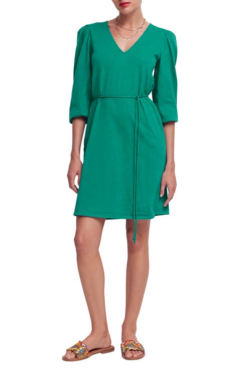 V-Neck Short Sleeve Cotton Dress