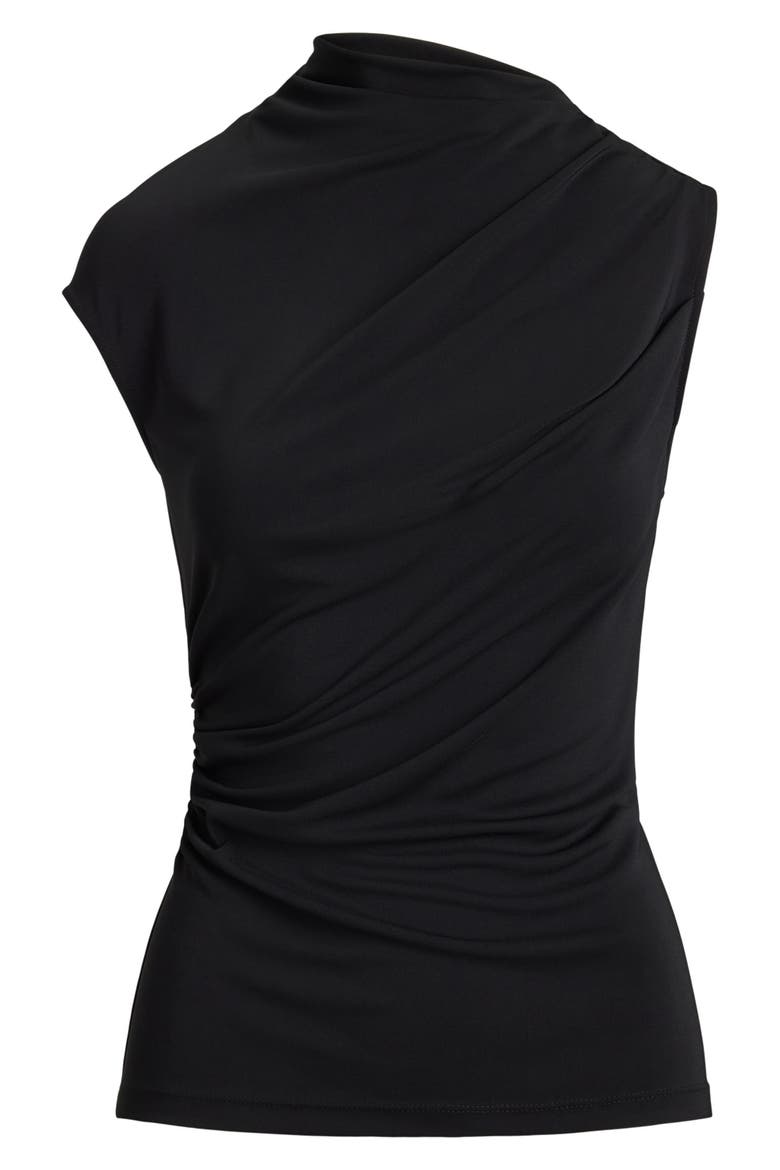 Matte Jersey Asymmetric Sleeve Top, Alternate, color, BLACK
